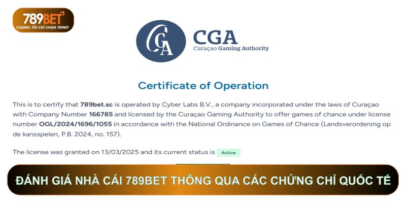 Đánh giá nhà cái 789bet thông qua các chứng chỉ quốc tế